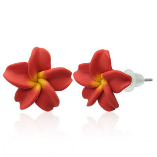 Clous d'oreilles à fleur exotique en fimo REF-8799