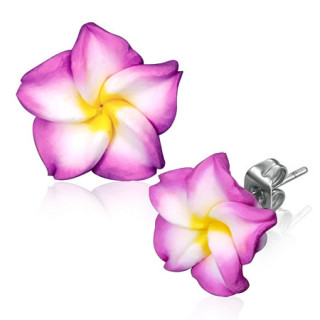 Clous d'oreilles  fleur fimo exotique