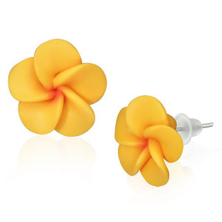 Clous d'oreilles  fleur orange en fimo