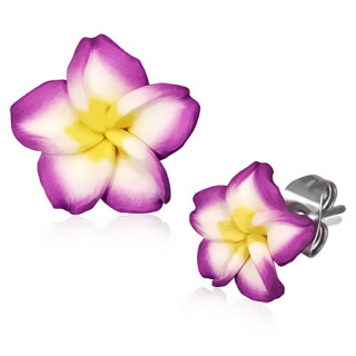 Clous d'oreilles  fleur tropicale en fimo