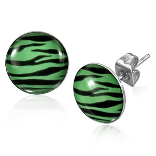 Clous d'oreilles  motif tigr vert et noir