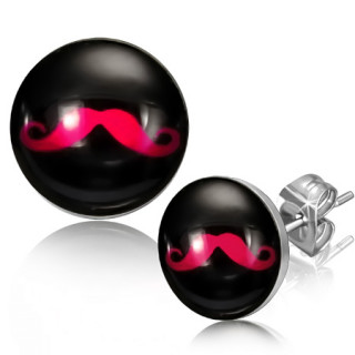 Clous d'oreilles  moustache rouge sur fond noir