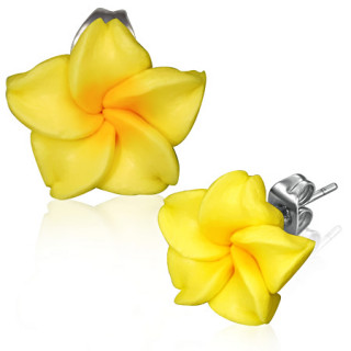 Clous d'oreilles  Plumeria jaune en fimo