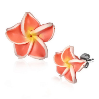 Clous d'oreilles  Plumria rose ple en fimo