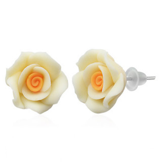 Clous d'oreilles à rose éclose en fimo REF-8803