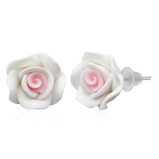 Clous d'oreilles  rose close en fimo REF-8804