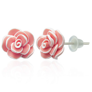 Clous d'oreilles  rose close en fimo REF-8805