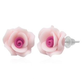 Clous d'oreilles  rose close en fimo REF-8809