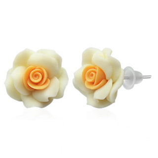 Clous d'oreilles  rose close en fimo REF-8810