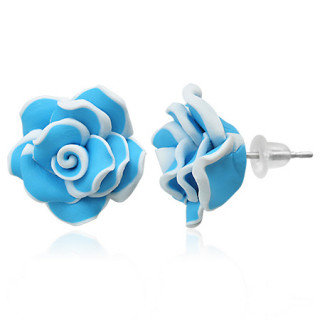 Clous d'oreilles à rose éclose en fimo REF-8816