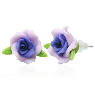 Clous d'oreilles  rose et feuilles en fimo REF-8794