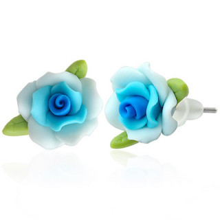 Clous d'oreilles  rose et feuilles en fimo REF-8795