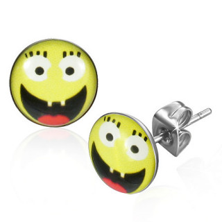 Clous d'oreilles à emoticone fou avec deux dents