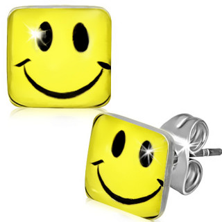 Clous d'oreilles  emoticone souriant carr