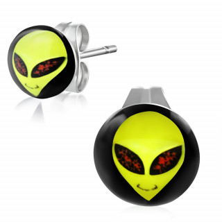 Clous d'oreilles  tte extraterrestre jaune style Roswell