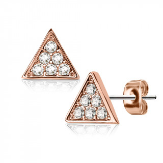 Clous d'oreilles  triangle cuivr pav de strass (Paire)