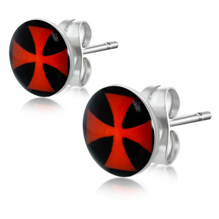 Clous d'oreilles avec croix de malte rouge sur noir