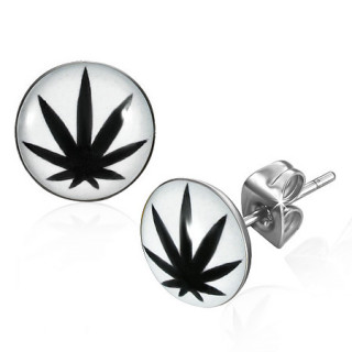 Clous d'oreilles avec feuille de marijuana noire sur blanc