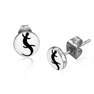 Clous d'oreilles avec lzard noir sur fond blanc