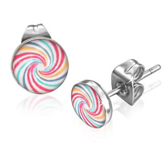 Clous d'oreilles avec spirale hypnotique multicolore