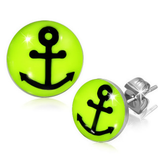 Clous d'oreilles coloris fluo avec ancre de marine