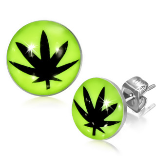 Clous d'oreilles coloris fluo avec feuille de cannabis