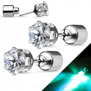 Clous d'oreilles en acier  strass rond clignotant LED