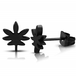 Clous d'oreilles noirs  feuilles de cannabis