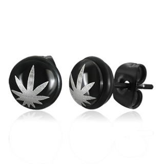 Clous d'oreilles noirs  imprim feuille de cannabis