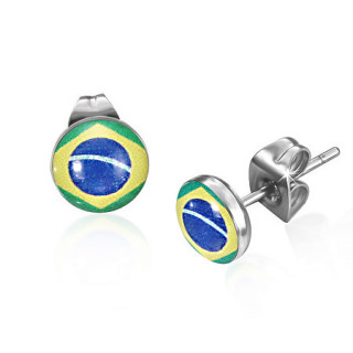 Clous d'oreilles ronds avec drapeau Brésil