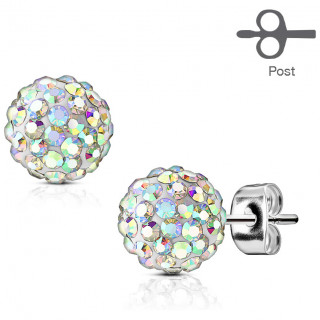 Clous d'oreilles shamballa strass aurore borale