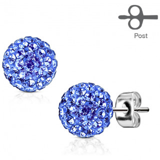 Clous d'oreilles shamballa strass bleus