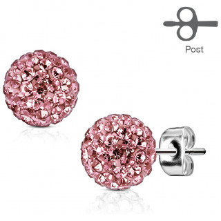 Clous d'oreilles shamballa strass roses