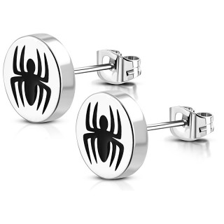 Clous d'oreille acier à araignée noire (Paire)