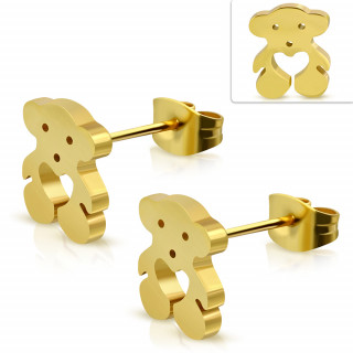 Clous d'oreille acier dor  nounours coeur (Paire)