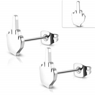 Clous d'oreille acier à main doigt d'honneur / fuck (Paire)