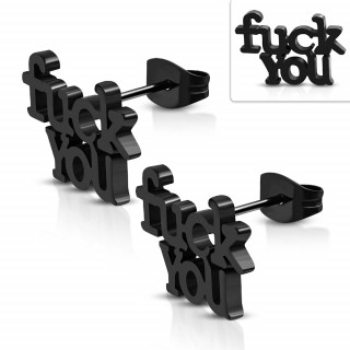 Clous d'oreille acier noir "Fuck You" (Paire)