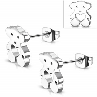 Clous d'oreille acier  nounours coeur (Paire)