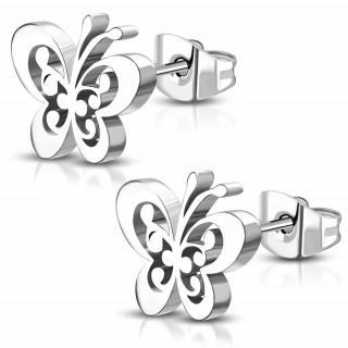 Clous d'oreille acier  papillon fantaisie (Paire)