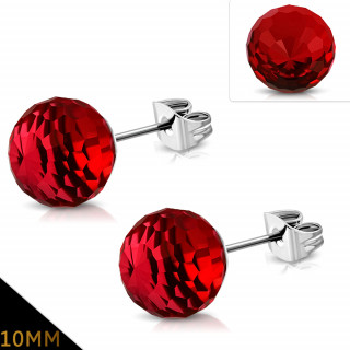 Clous d'oreille acier  perles de verre rouge facettes