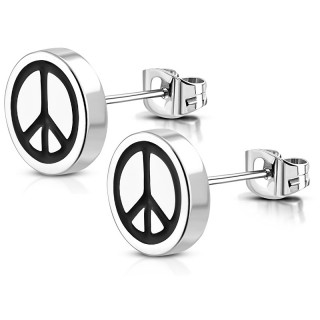 Clous d'oreille acier  symbole Peace and love (Paire)