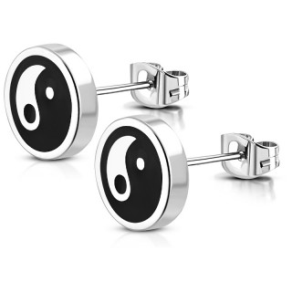 Clous d'oreille acier  symbole Yin et Yang (Paire)