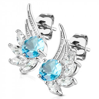 Clous d'oreille ailes d'anges  pierres claires et bleu (la paire)
