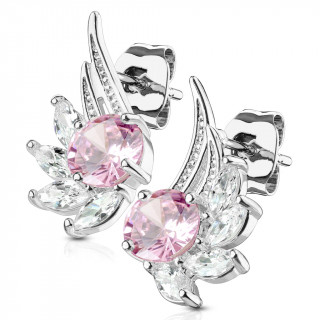 Clous d'oreille ailes d'anges  pierres claires et rose (la paire)