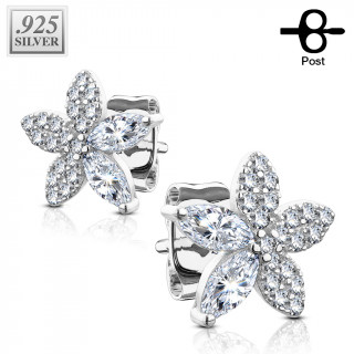 Clous d'oreille argent  fleur pave de zirconiums (la paire)