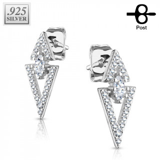 Clous d'oreille argent  triangles pavs de zirconiums (la paire)