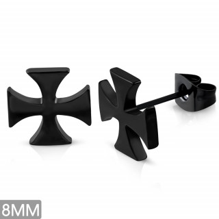 Clous d'oreille croix de Malte noire en acier