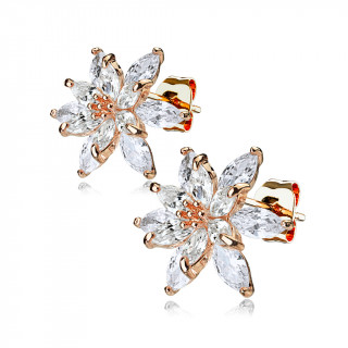 Clous d'oreille cuivrs  double fleur zirconium (la paire)