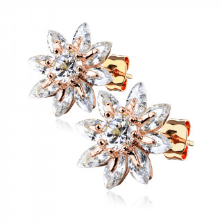Clous d'oreille cuivrés fleur à 8 pétales en marquise (la paire)