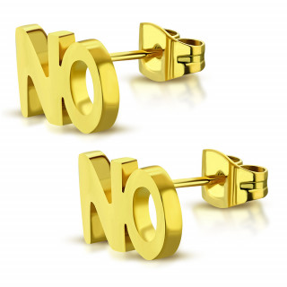 Clous d'oreille dorés "NO" (Paire)